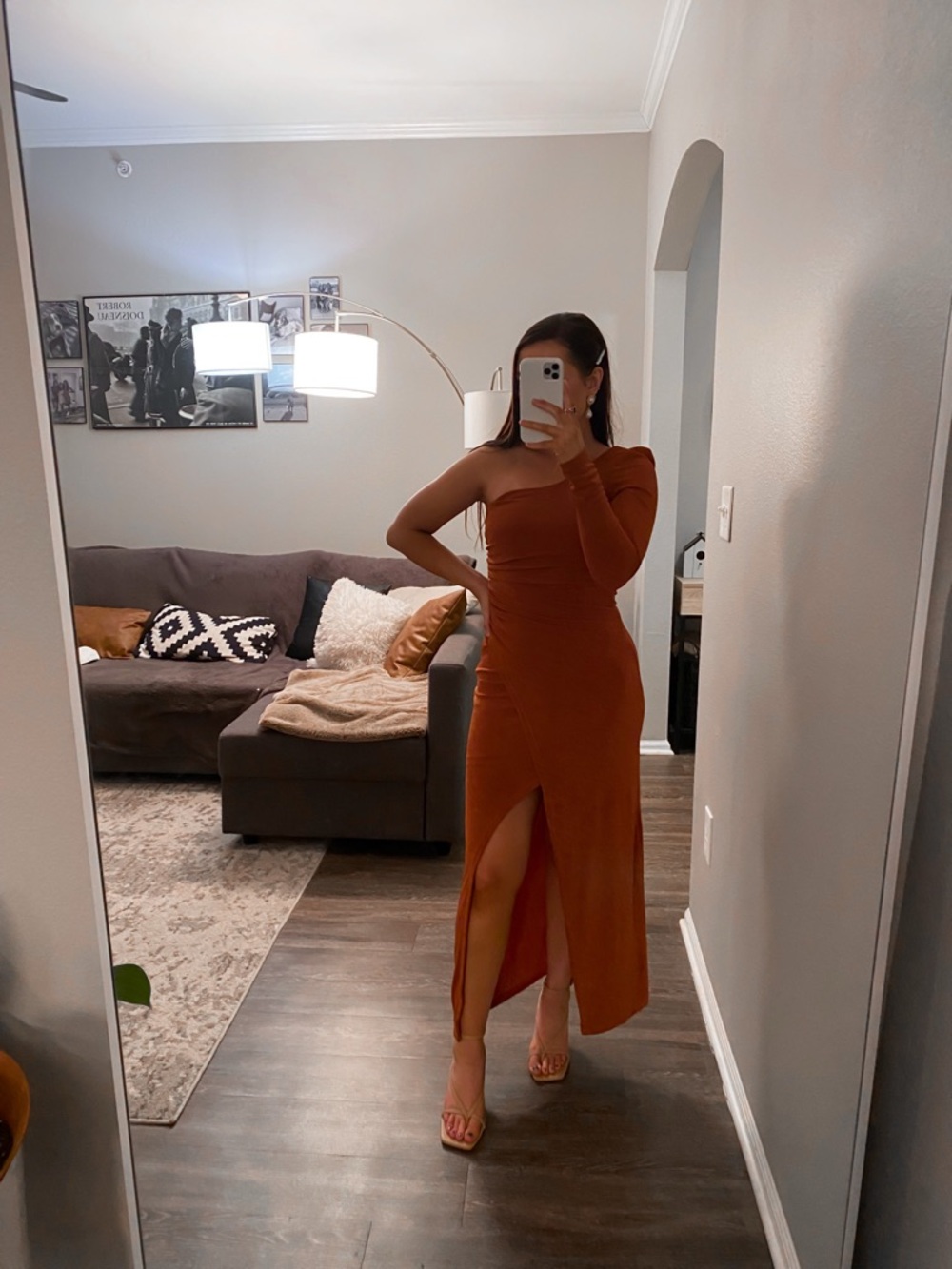 One should rust/orange midi dress